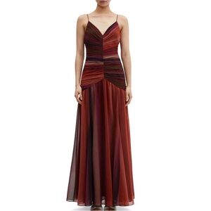 MANGO Gradient Pleat Chiffon Maxi Dress